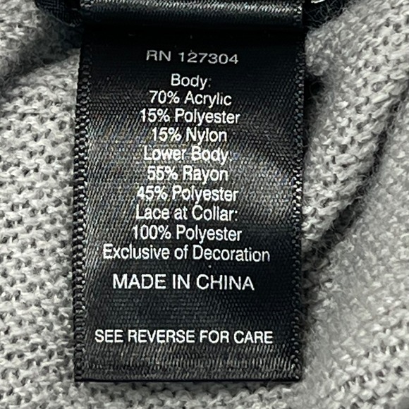 Ali Miles Lace Collar Open Front Cardigan Sweater Gray Boho Lagenlook Flowy 2X - Picture 7 of 10